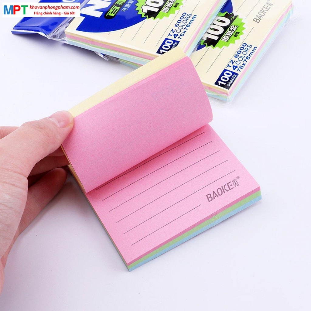 Giấy nhớ 3x3 có dòng kẻ 4 màu Pastel Baoke TZ6000 (76x76mm, 100 tờ)