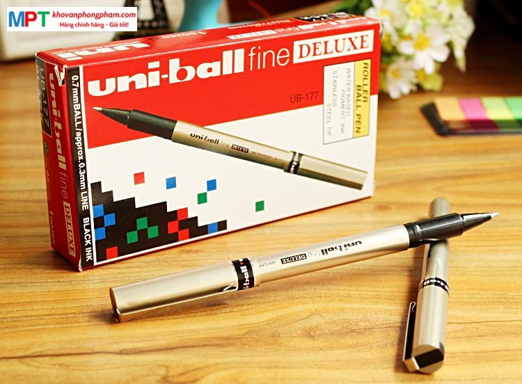 [MUA 12 CÁI TẶNG 1 CÁI] Bút gel Uni-ball Fine Deluxe UB-177 ngòi 0.7mm đậy nắp - Mực xanh (Nhập khẩu bởi Cty Thái Á)
