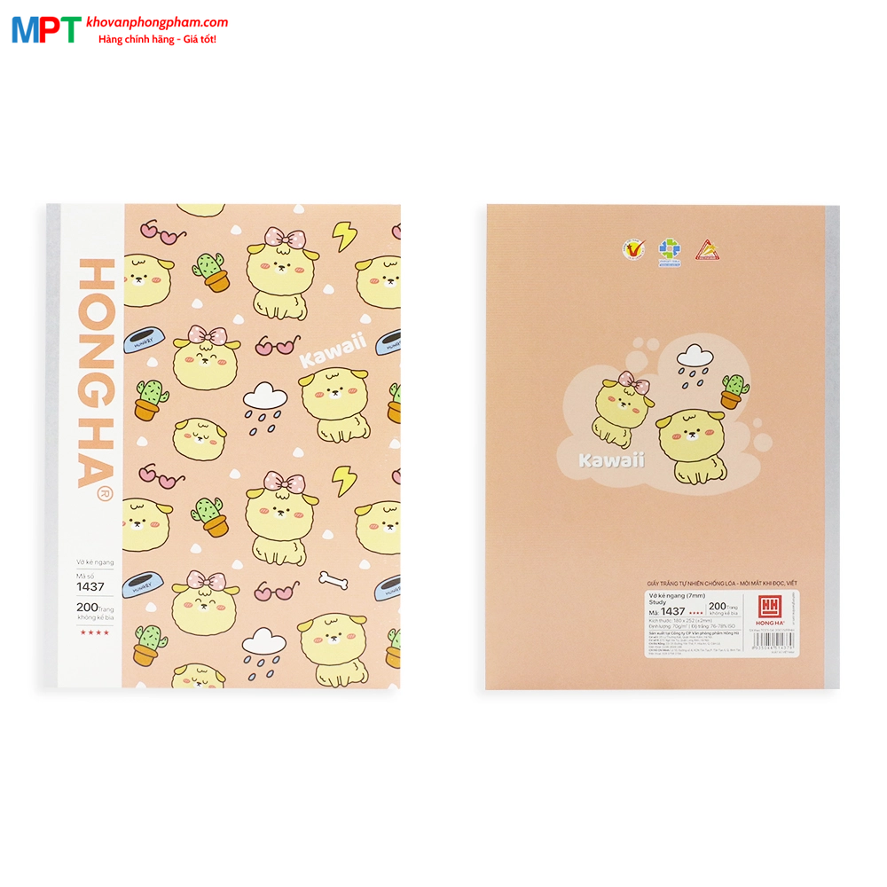 Vở kẻ ngang Hồng Hà 200 trang Study Oringa 1437 - Định lượng 70gsm, giấy chống lóa, mỏi mắt - Mua 5 quyển tặng 1 bút xoá