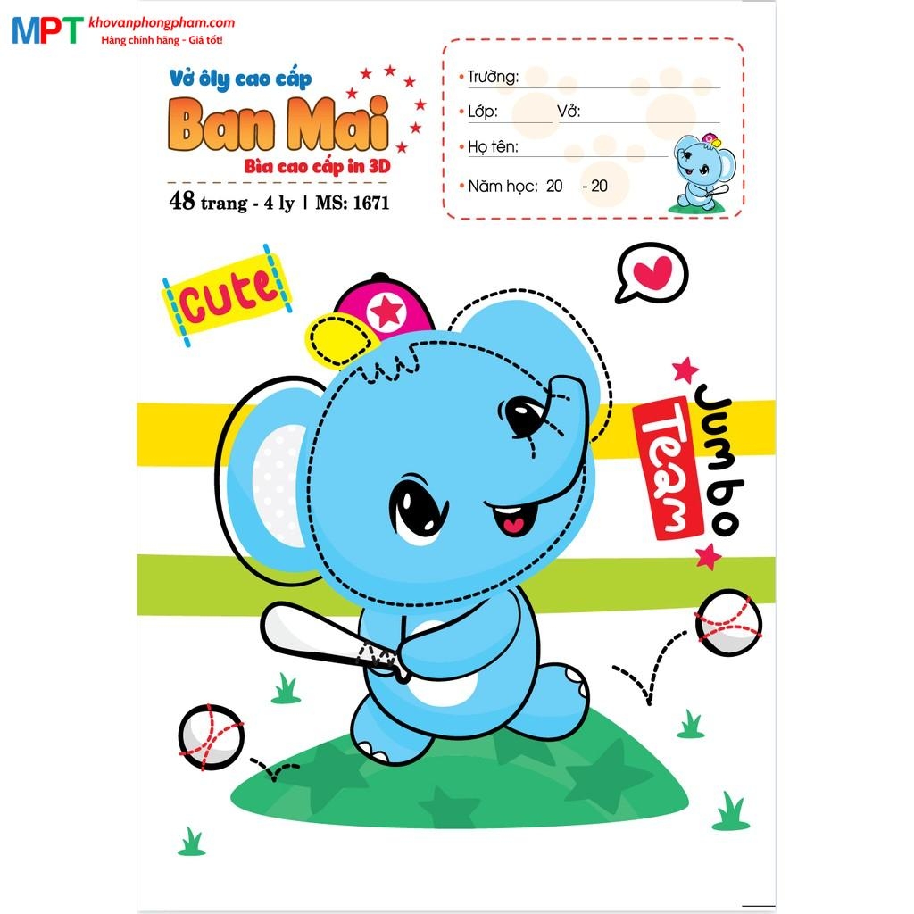 Vở 4 ôly Ban Mai 48 trang 1671 bìa 3D - Giấy định lượng 120gsm - Mua 10 quyển tặng 01 bút chì