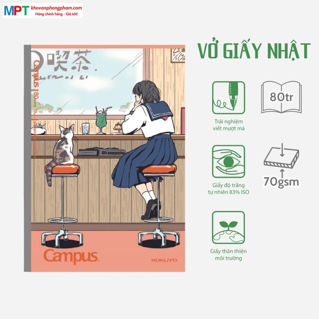 [MẪU MỚI 2024] Vở kẻ ngang có chấm Campus Japan Illustrator 80 trang - Giấy Nhập Nhật, Chống lóa (Mua 10 tặng 1 bút bi)