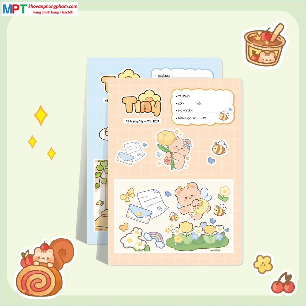 Vở 4 ô ly TINY 48 trang Hải Tiến 1237 - Giấy định lượng 120gsm - Mua 10 tặng 1 bút chì