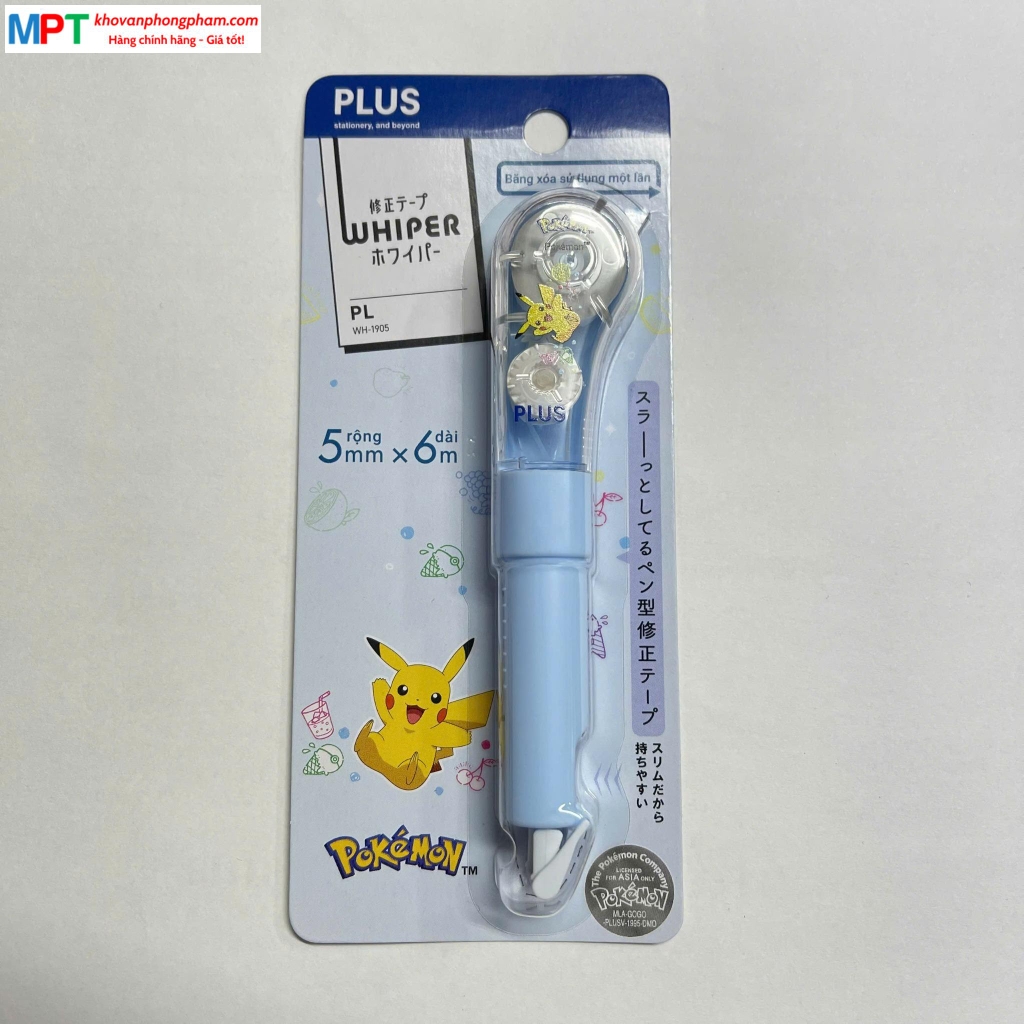 Băng xóa PLUS WH-PL POKEMON 5mm x 6m WH-1905 - Màu Pastel, dạng bút thon gọn