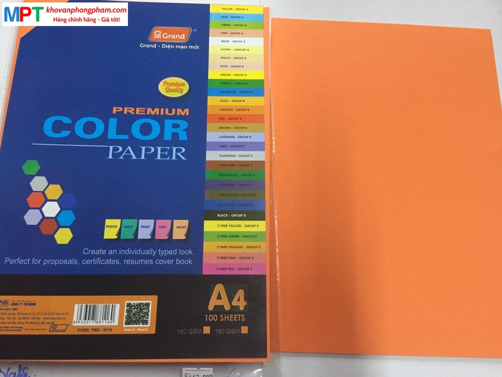 Bìa màu A4 MÀU VÀNG NGHỆ - Định lượng 160gsm - 100 tờ/tập