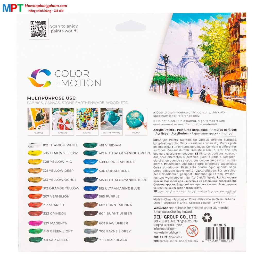 Màu nước Acrylic dạng tuýp 24 màu Deli C12-24
