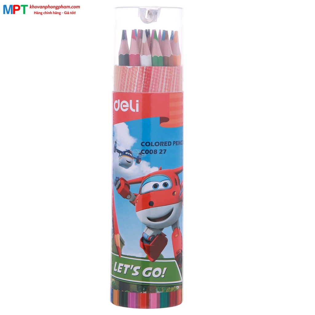Bút chì màu 24 màu Deli EC00827 - Họa tiết Super Wings kèm gọt chì