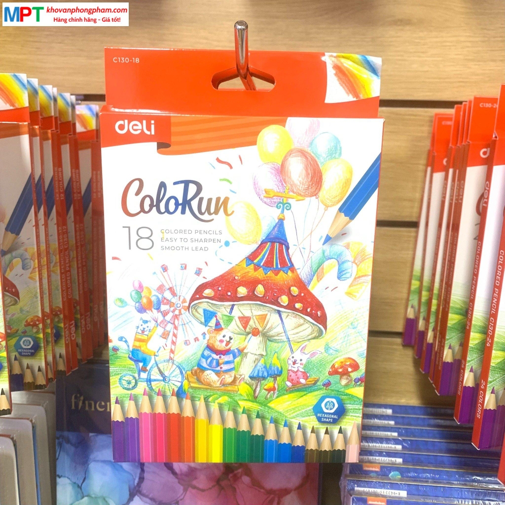 Bút chì màu 18 màu ColoRun Deli EC130-18 - Thân bút hình lục giác, lõi chì 3.0mm