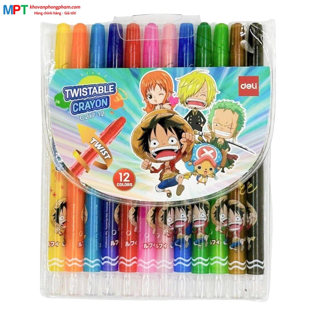 Bút sáp vặn dài 12 màu Deli EC217-12 - Họa tiết One Piece