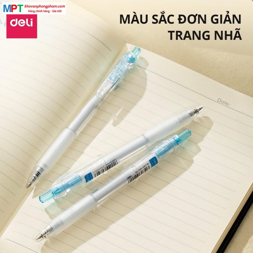 Bút gel Deli EG057 ngòi 0.5mm - Mực xanh, đen, mực viết trơn tru, dùng viết sổ caligraphy