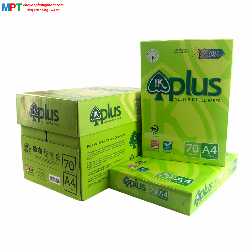 [TẶNG FILE 8 NGĂN] Thùng 5 tập Giấy in A4 IK Plus ĐL70gsm