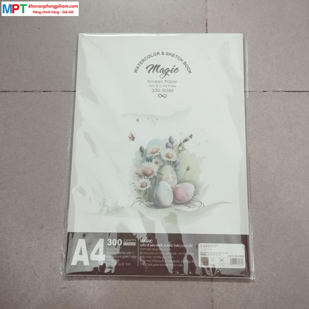 Giấy vẽ màu nước khổ A4 - 10 tờ Takeyo TMG-8288 (Định lượng 300gsm)