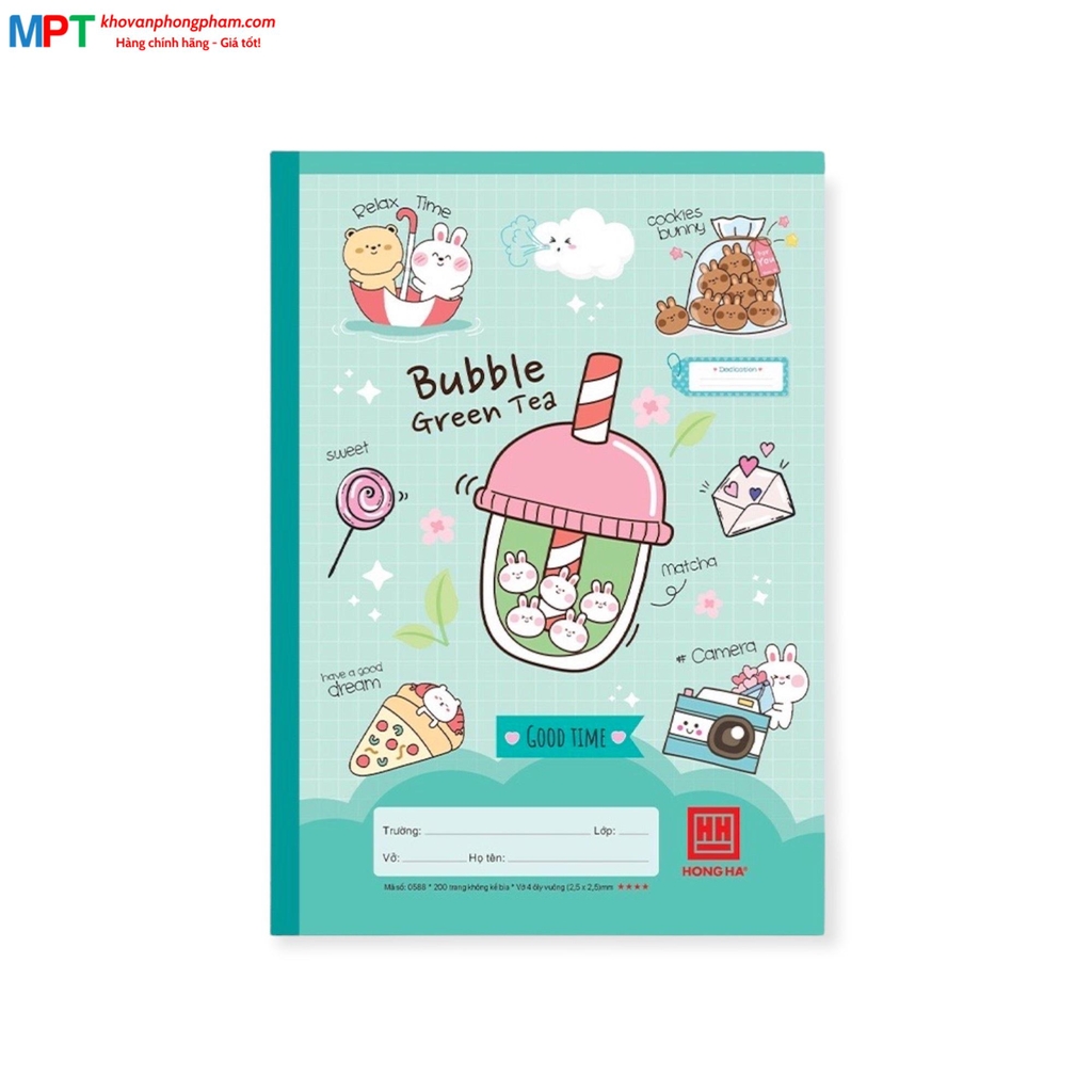Vở 4 ô ly Hồng Hà 200 trang Good Time 0588 - Giấy định lượng 70gsm - Mua 5 quyển tặng 01 bút chì
