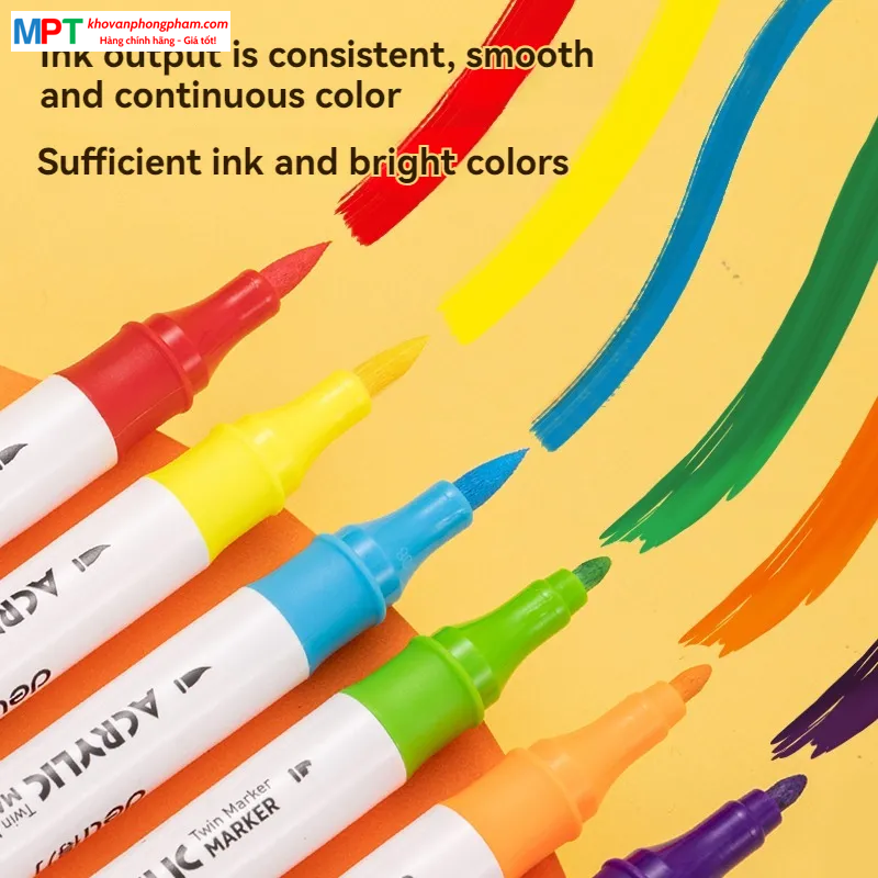[TẶNG 1H BÚT CHÌ MÀU] Bút sơn Acrylic Marker 2 đầu 36 màu Deli HM924-36 - Chống nước vẽ trên mọi chất liệu
