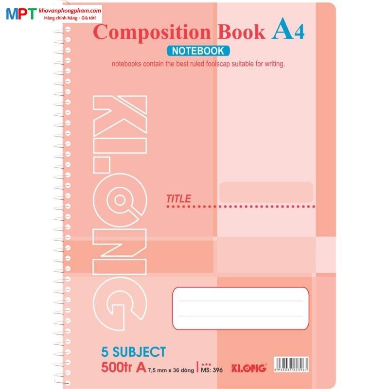 Sổ lò xo Klong đơn A4 500 trang 396 - Định lượng 58gsm - Kích thước 210x297mm
