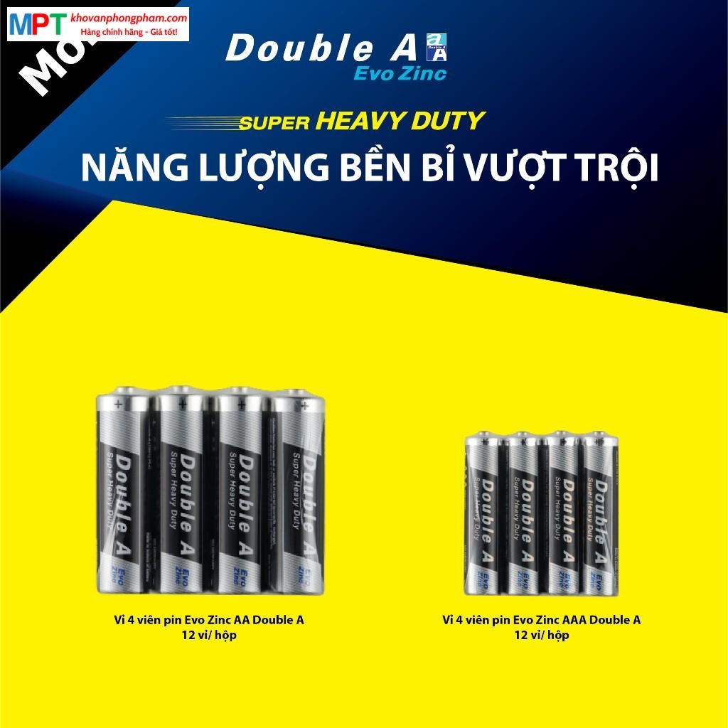 Vỉ 4 viên Pin AAA Double A Evo Zinc đóng màng co - Pin đũa