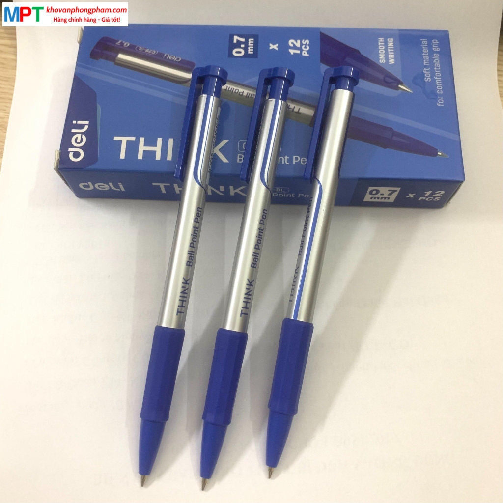 Hộp 12 Bút bi Deli Q29-BL Nét 0.7mm - Mực xanh (Tặng kèm giấy nhớ 3 size cao cấp)