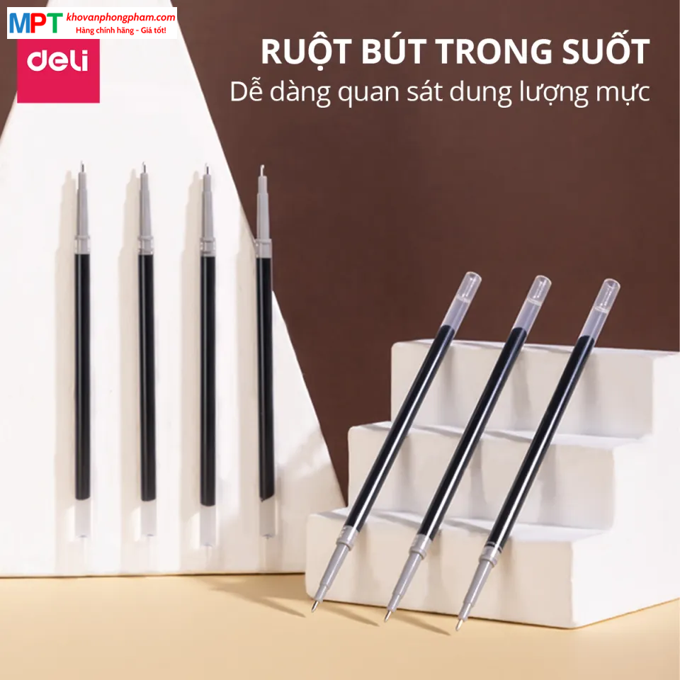 [MUA 10 TẶNG BÚT CHÌ] Ruột bút gel Deli SE124 nét 0.35mm dùng thay thế cho bút gel SA130/A122 - Mực đen