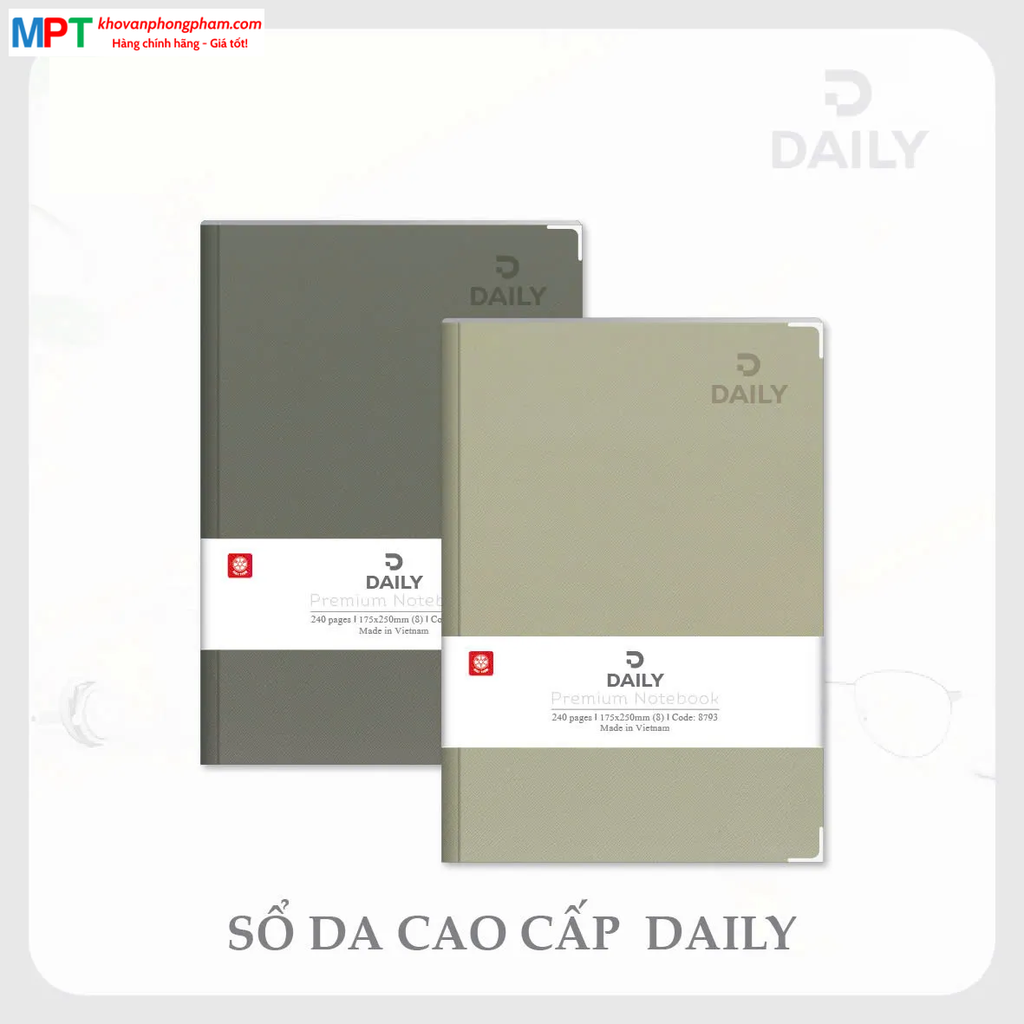 Sổ bìa da DAILY 8 - 240 trang 8793 - Kích thước 175 x 250mm - Định lượng 70gsm, dòng kẻ ngang