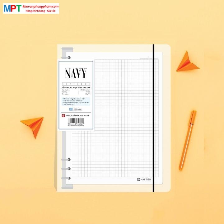 Sổ còng bìa nhựa cứng NAVY 200 trang 6652 - Dòng kẻ ngang (Khổ A5 - 6 còng)
