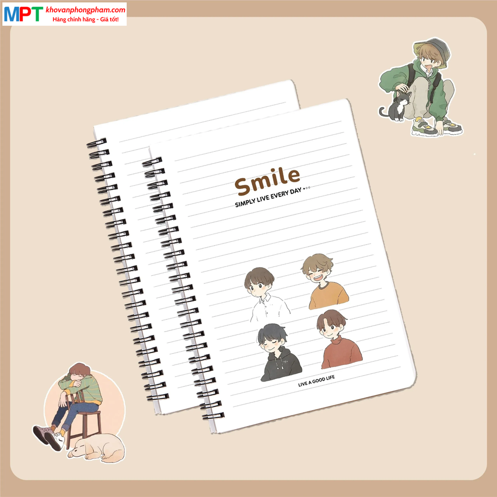 Sổ lò xo Hải Tiến A7 SMILE 200 trang 6768 - Giấy định lượng 80gsm, kích thước 70 x 100 mm