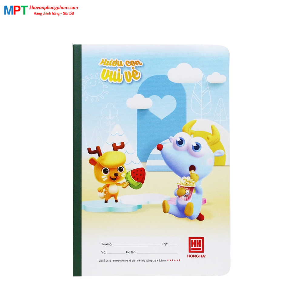 Vở 4 ô ly Hồng Hà 80 trang Huơu con vui vẻ 0515 - Giấy định lượng 100gsm - Mua 5 quyển tặng 01 bút chì