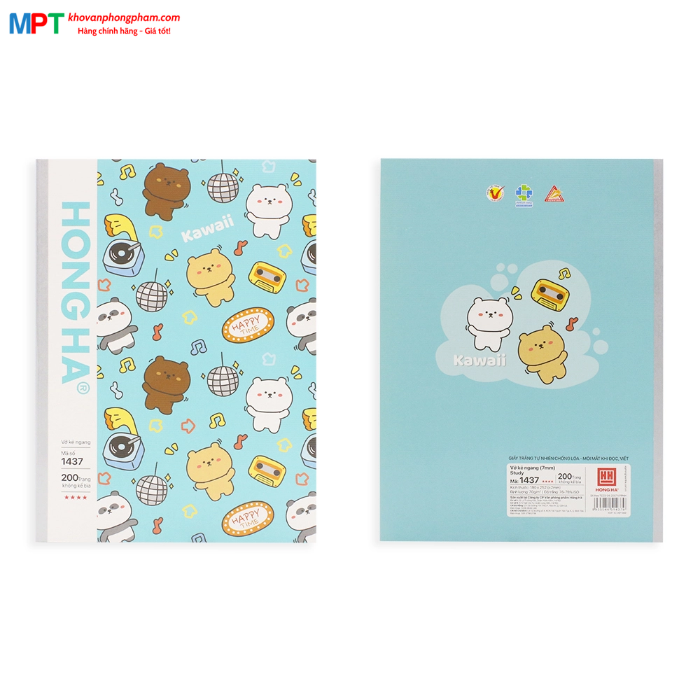 Vở kẻ ngang Hồng Hà 200 trang Study Oringa 1437 - Định lượng 70gsm, giấy chống lóa, mỏi mắt - Mua 5 quyển tặng 1 bút xoá