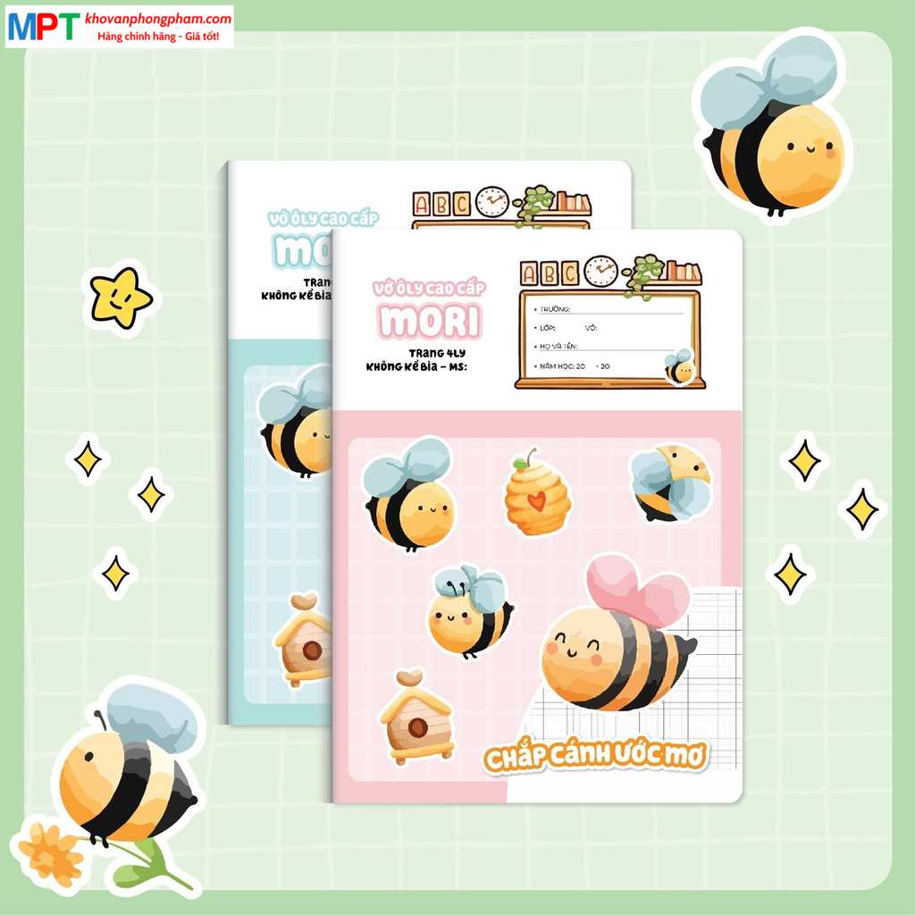 Vở 4 ô ly MORI 80 trang Hải Tiến 2050 - Định lượng 100gsm - Mua 5 tặng 1 bút chì