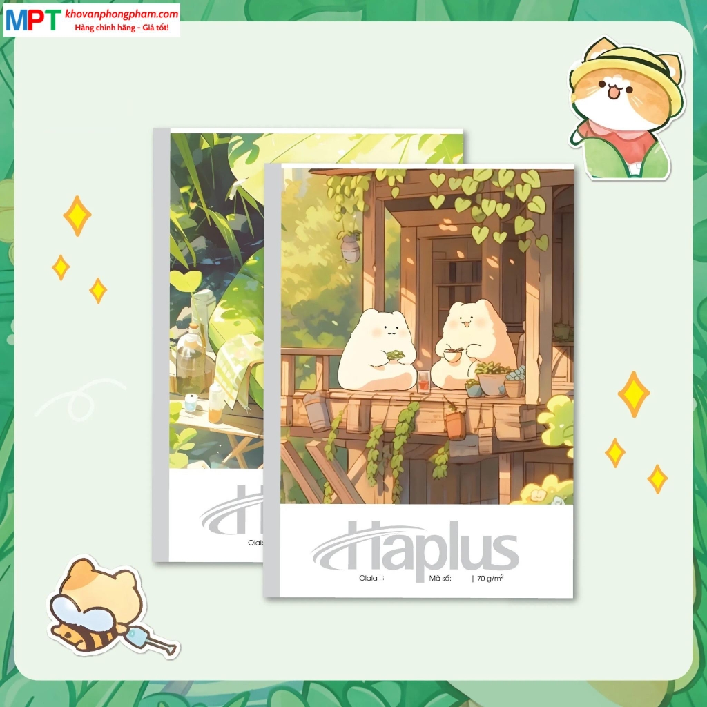 Vở kẻ ngang Haplus 200 trang OLALA 6874 - Giấy định lượng 70gsm - Mua 3 quyển tặng 1 bút bi