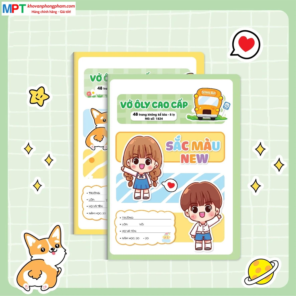Vở 4 ô ly Hải Tiến 48 trang Sắc màu New 1824 - Định lượng 100gsm - Mua 10 quyển tặng bút chì