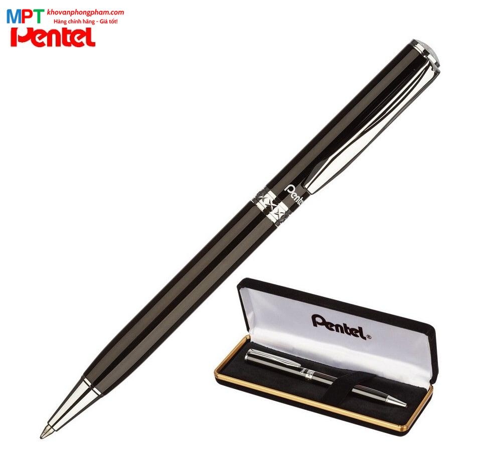 [CHÍNH HÃNG - DO GOLDEN PEN NK] Bút ký cao cấp Pentel B811A-C thân đen viền trắng nét 0.8mm - Mực Xanh