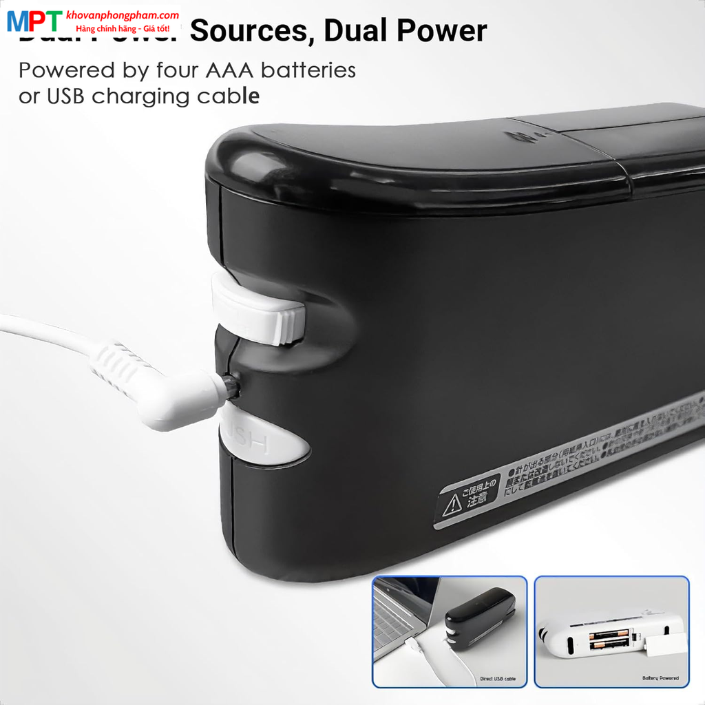 Máy dập ghim tự động Plus - Sử dụng cáp USB hoặc pin - Dập tối đa 20 tờ A4 - Dùng ghim bấm số 10