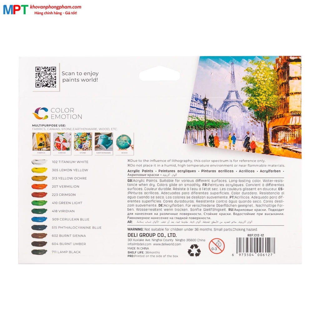 Màu nước Acrylic dạng tuýp 12 màu Deli C12-12