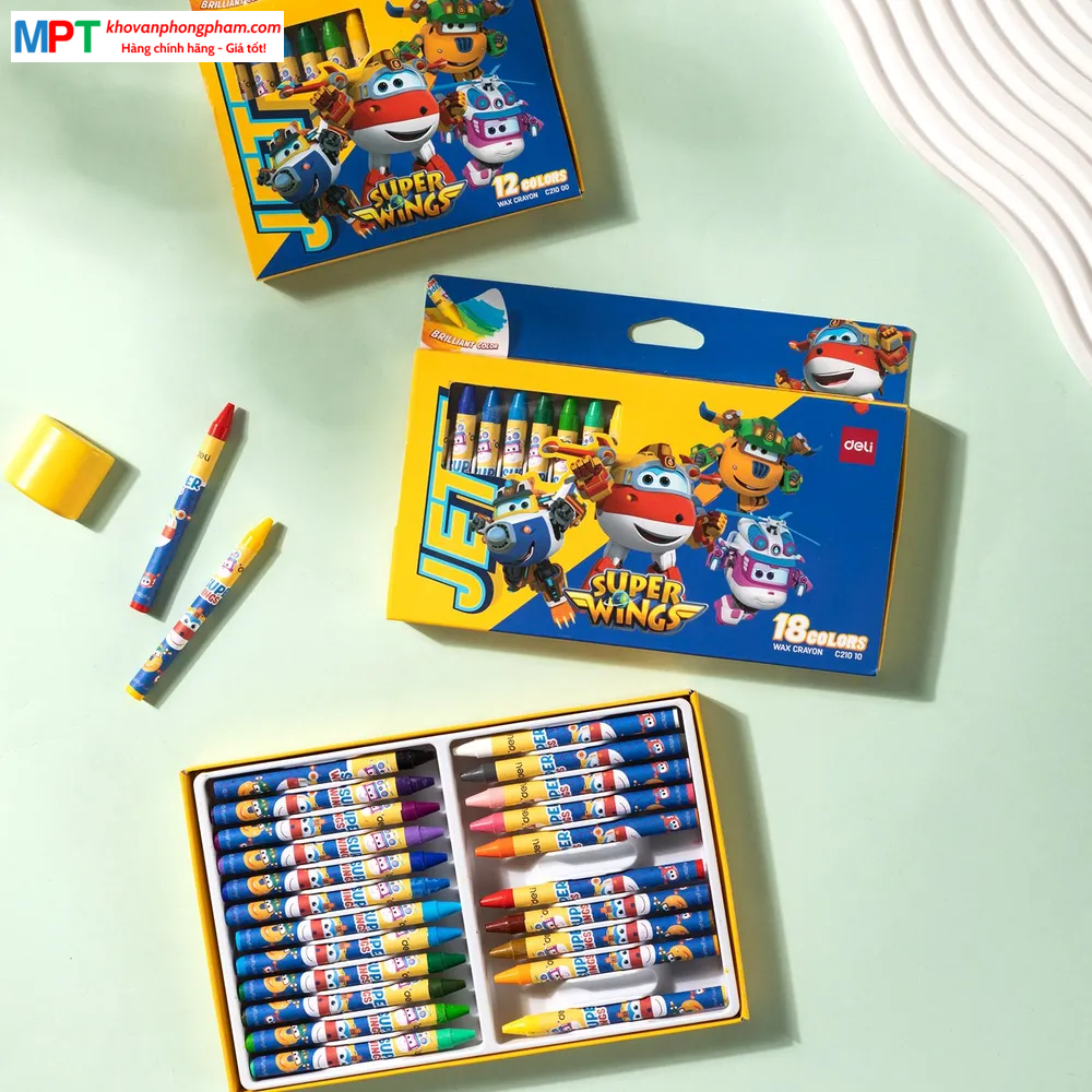 Bút sáp màu 12 màu Super Wings Deli EC21000