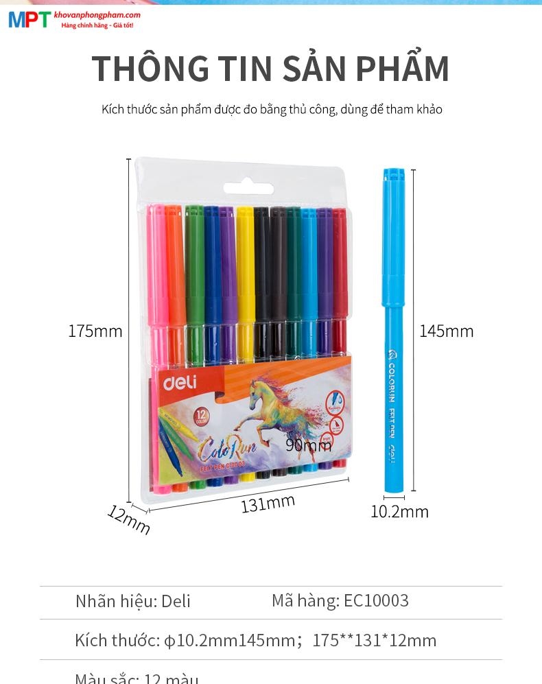 Bút dạ màu 12 màu Deli C10003