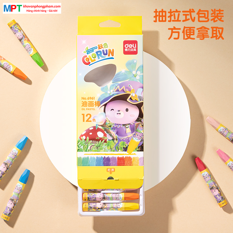 Bút sáp màu dầu 12 màu Deli 6961 (Sáp dầu)
