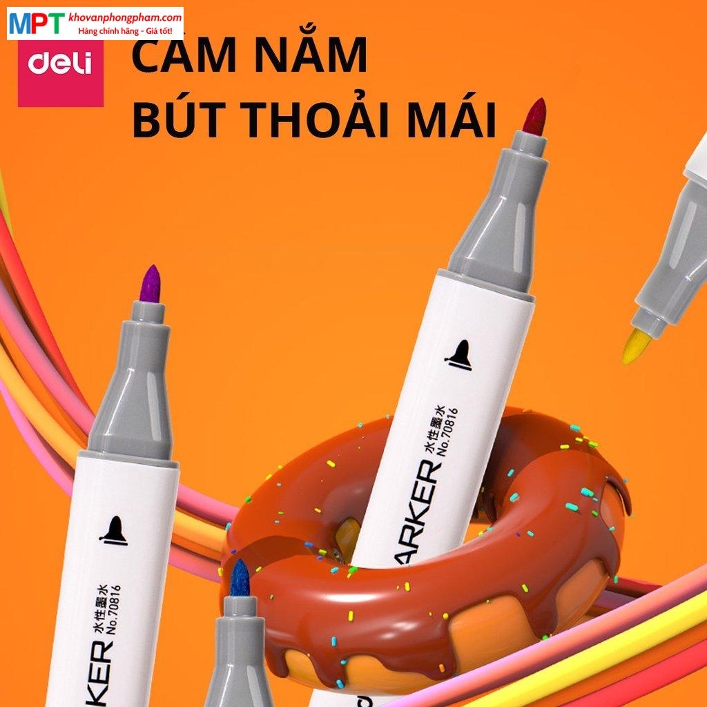 Bút lông màu Marker 2 đầu 48 màu Deli 70816-48 - Hộp nhựa, tô màu vẽ tranh chuyên nghiệp