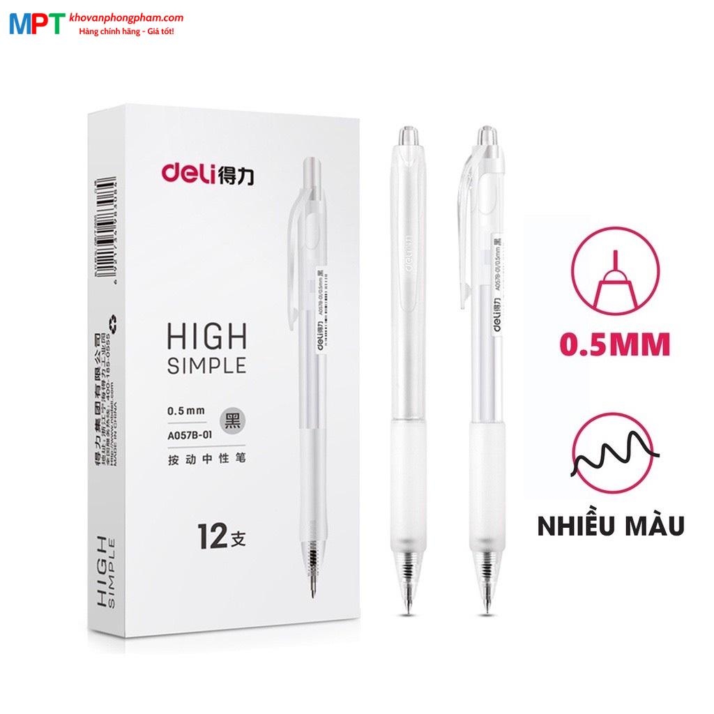 [MUA 12 TẶNG BÚT XOÁ] Bút gel Deli A057B ngòi 0.5mm - Mực đen (Phù hợp viết sổ Calligraphy)