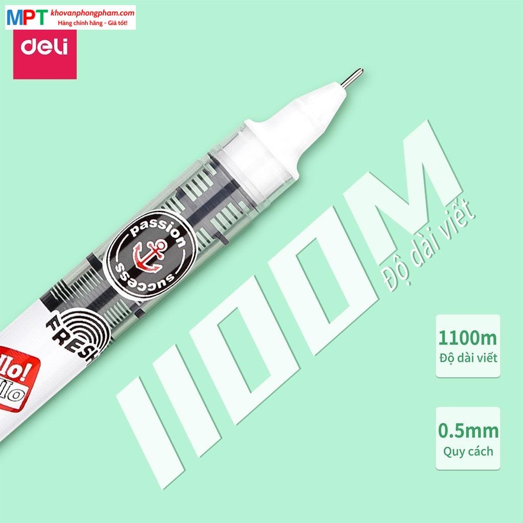 [MUA 10 TẶNG BÚT CHÌ] Bút gel Deli S876 ngòi 0.5mm - Mực đen nhanh khô viết thư pháp ống bút liền lâu hết mực