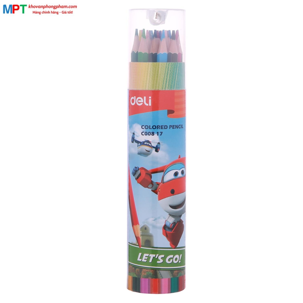 Bút chì màu 18 màu Deli EC00817 - Họa tiết Super Wings kèm gọt chì