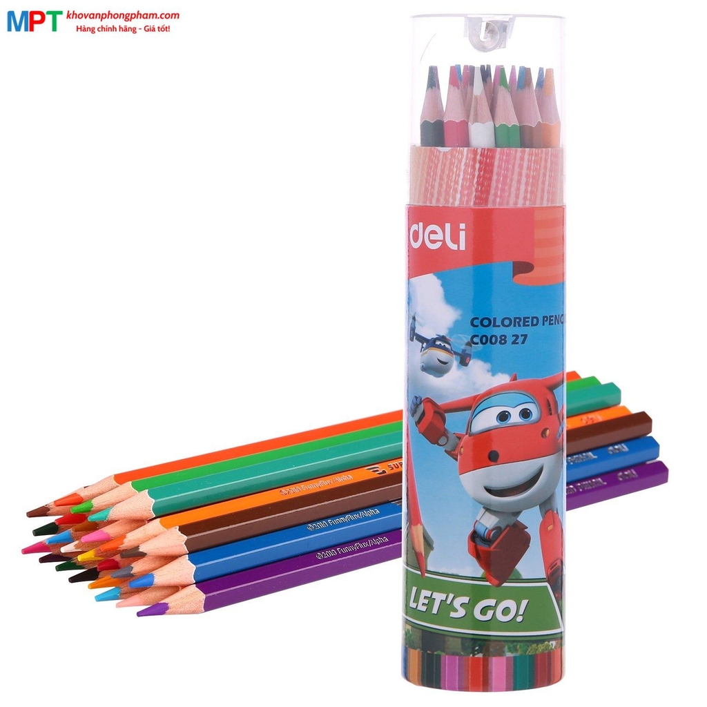 Bút chì màu 24 màu Deli EC00827 - Họa tiết Super Wings kèm gọt chì