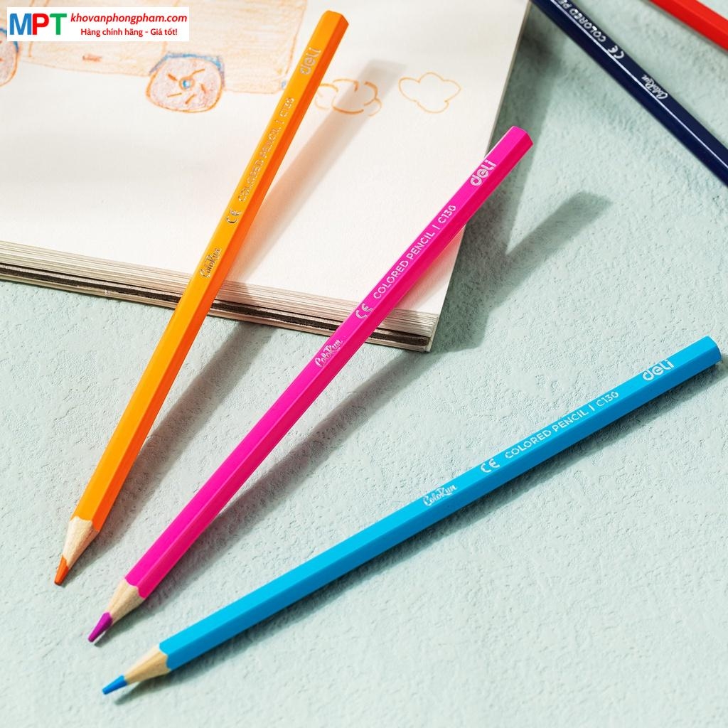 Bút chì màu 12 màu ColoRun Deli EC130-12 - Thân bút hình lục giác, lõi chì 3.0mm