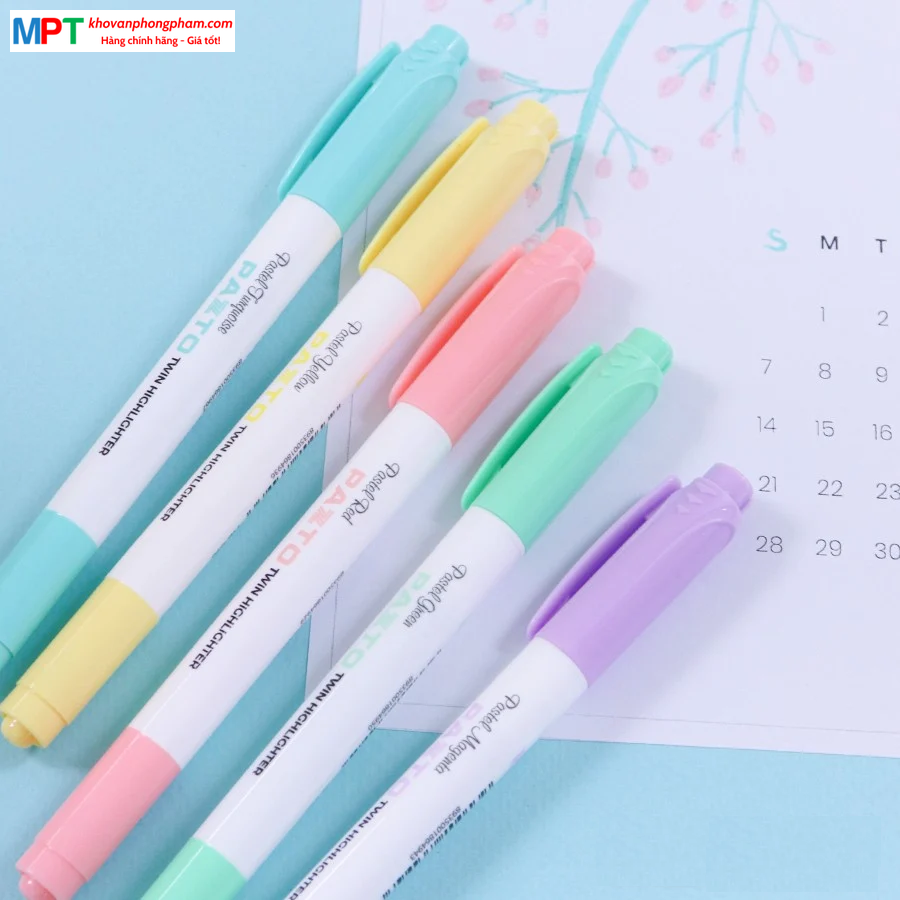 Hộp 5 Bút dạ quang màu Pastel Thiên Long Pazto HL-016 - Bút dạ quang rửa được và Không để lại vết khi Photocopy