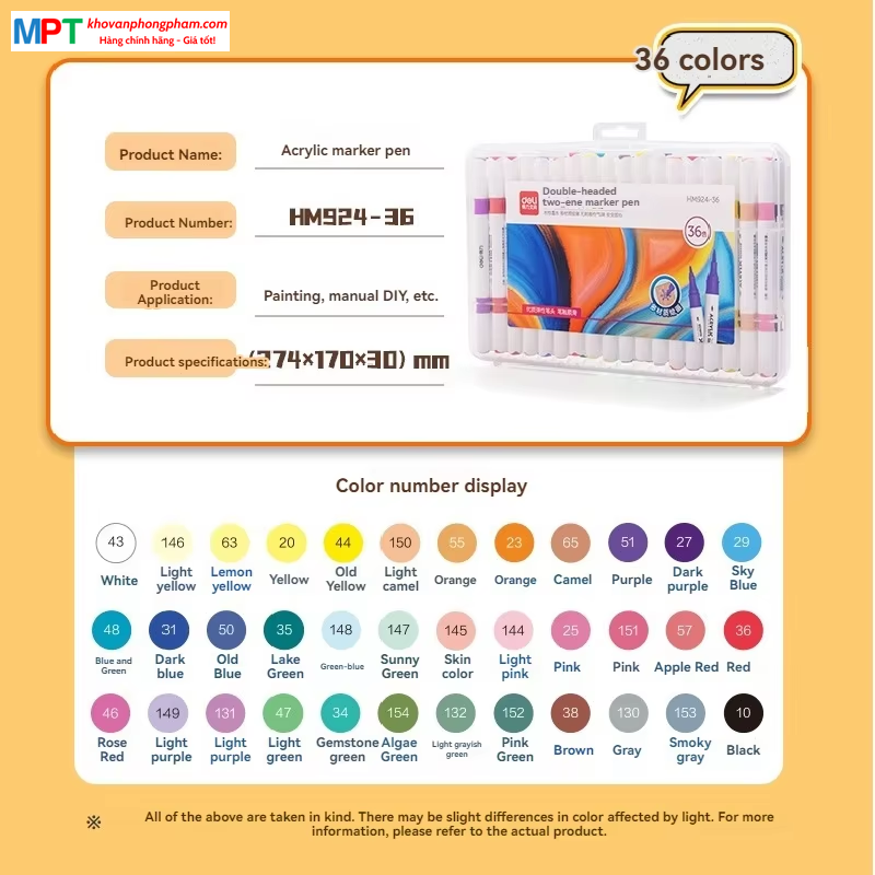 [TẶNG 1H BÚT CHÌ MÀU] Bút sơn Acrylic Marker 2 đầu 36 màu Deli HM924-36 - Chống nước vẽ trên mọi chất liệu