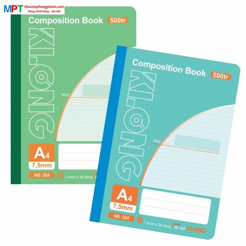 Sổ may gáy khổ A4 KLONG 500 trang 324 - Dòng kẻ ngang, định lượng 58gsm - Kích thước 210x297mm