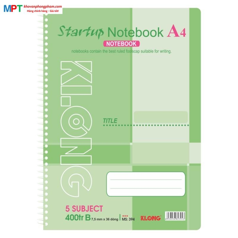 Sổ lò xo Klong đơn A4 400 trang 394 - Định lượng 58gsm - Kích thước 210x297mm