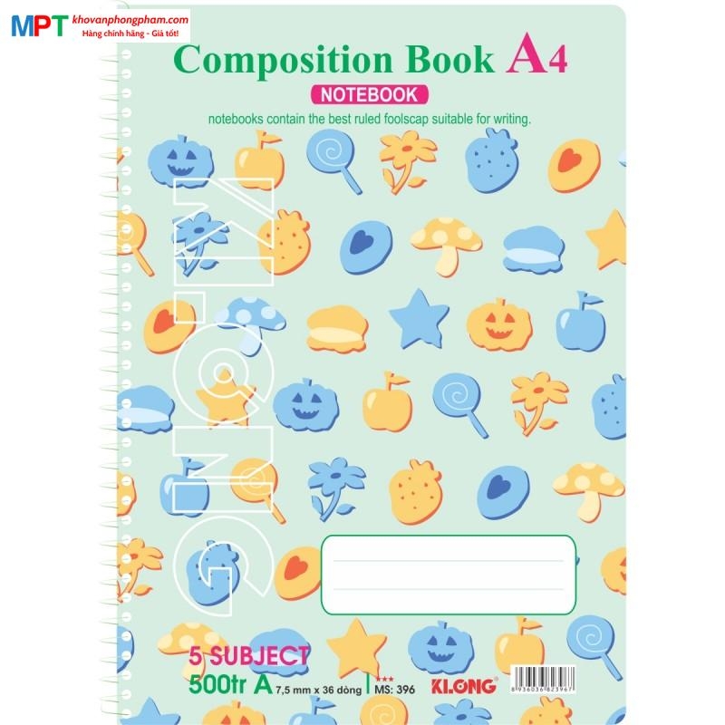 Sổ lò xo Klong đơn A4 500 trang 396 - Định lượng 58gsm - Kích thước 210x297mm