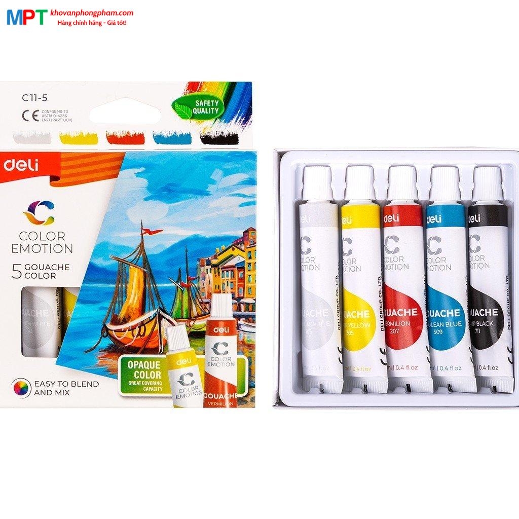 Màu nước Gouache dạng tuýp 5 màu Deli C11-5