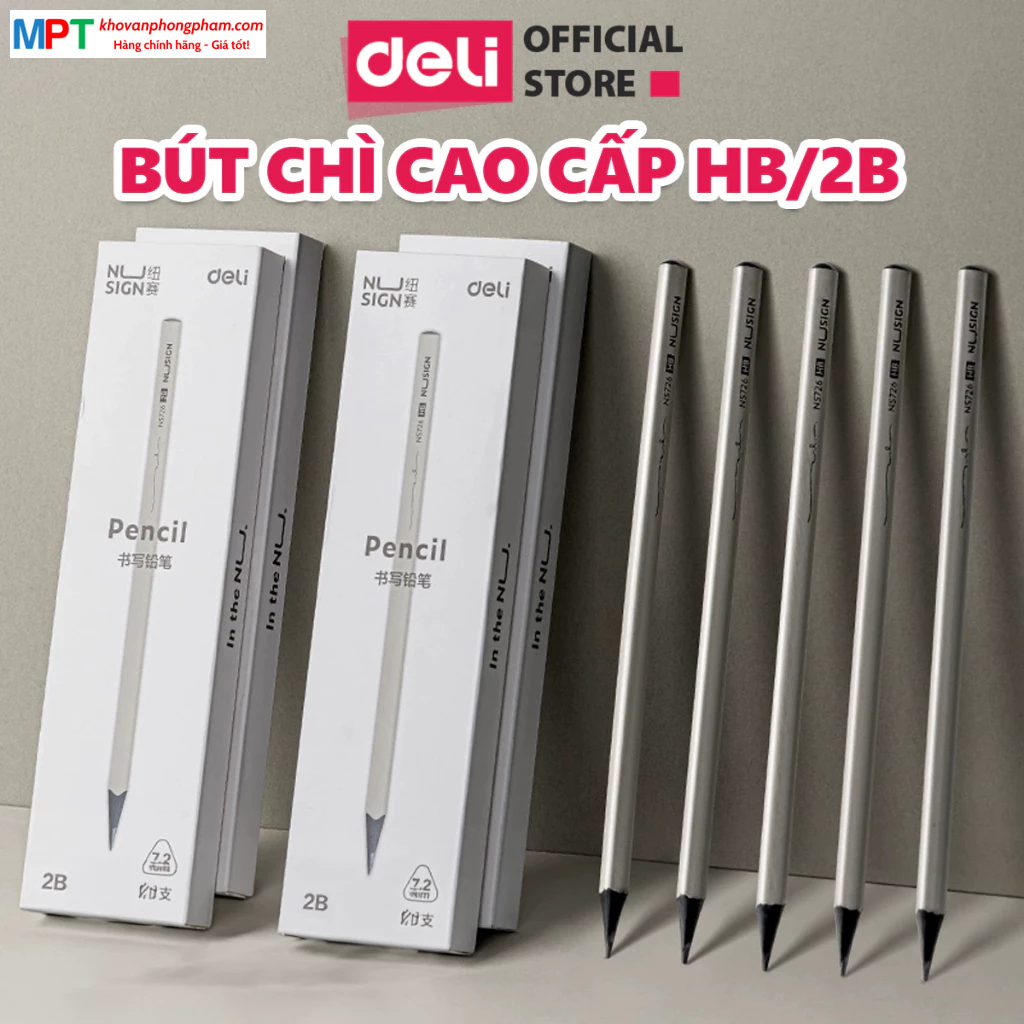 Bút chì Nusign Deli NS726-2B - Lõi đen cao cấp, thân bút hình tam giác