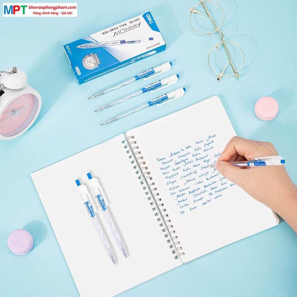 Bút bi Deli Q27 ARROW ngòi 0.5mm - Mực xanh, bút bi dầu