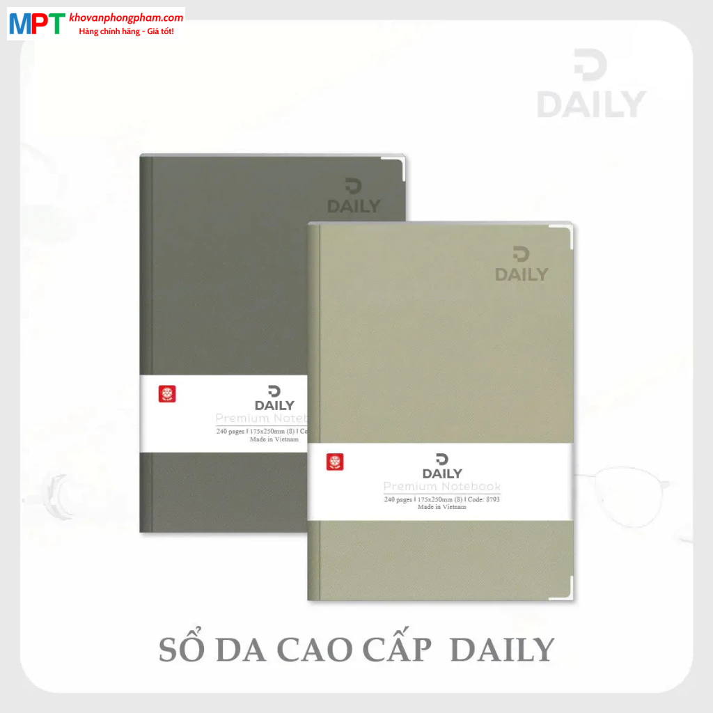 Sổ bìa da DAILY A4 - 240 trang 8809 - Kích thước 210 x 297mm - Định lượng 70gsm, dòng kẻ ngang